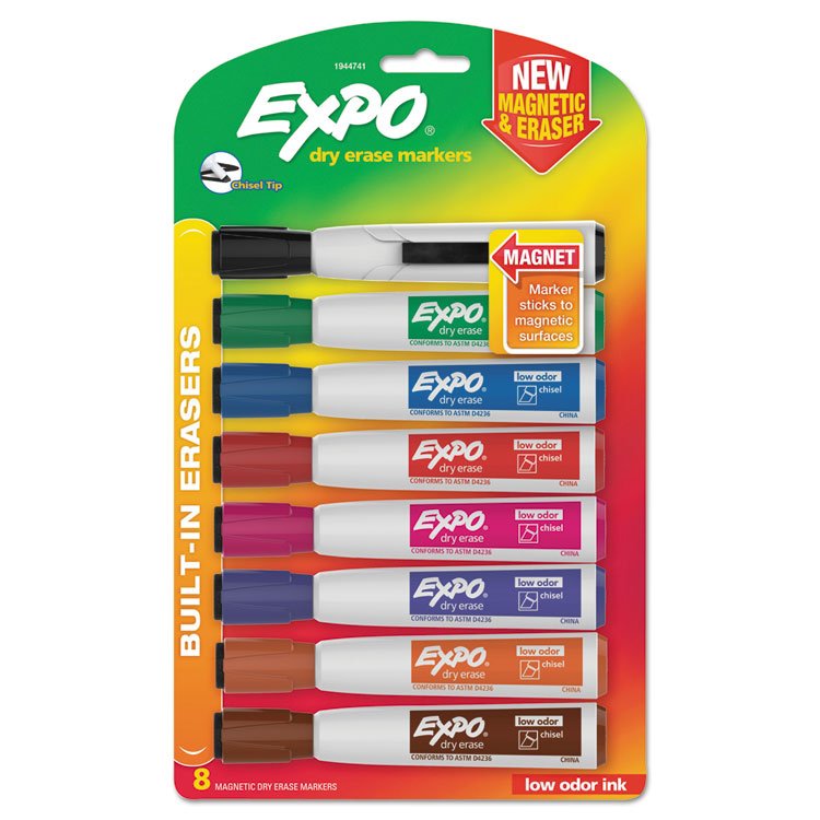 EXPO Magnetic Dry Erase Marker, Broad Chisel Tip, Assorted Colors, 8/Pack (SAN1944741)