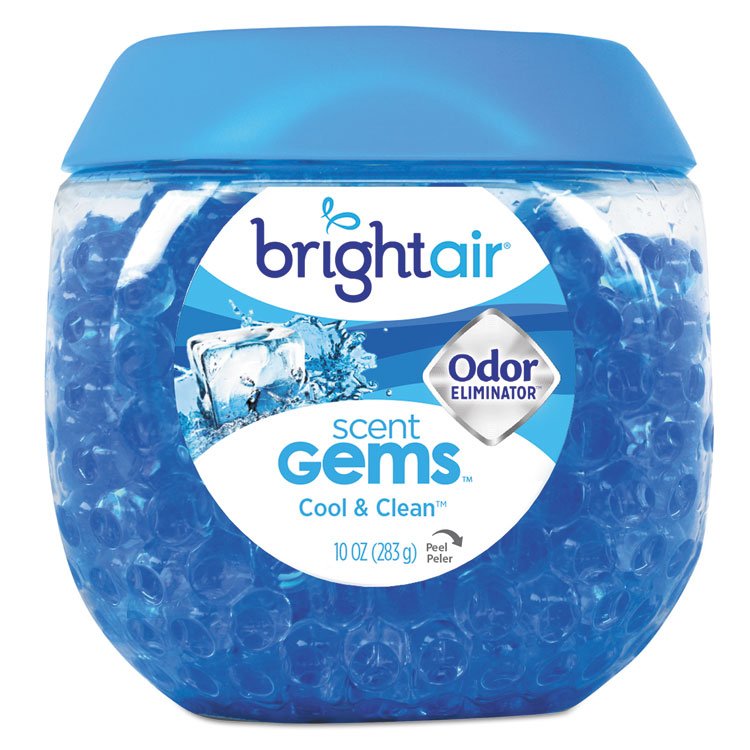 BRIGHT Air Scent Gems Odor Eliminator, Cool and Clean, Blue, 10 oz Jar, 6/Carton (BRI900228CT)
