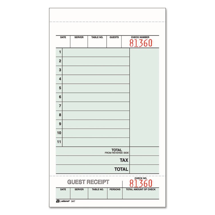 Adams Multi-Part Guest Check Unit Sets, Two-Part Carbonless, 4.25 x 6.75, 250 Forms Total (ABF947SWC)