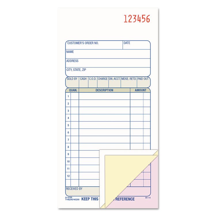 Adams Multipart Sales Order Pad, Three-Part Carbonless, 3.25 x 7.13, 50 Forms Total (ABFTC3705)