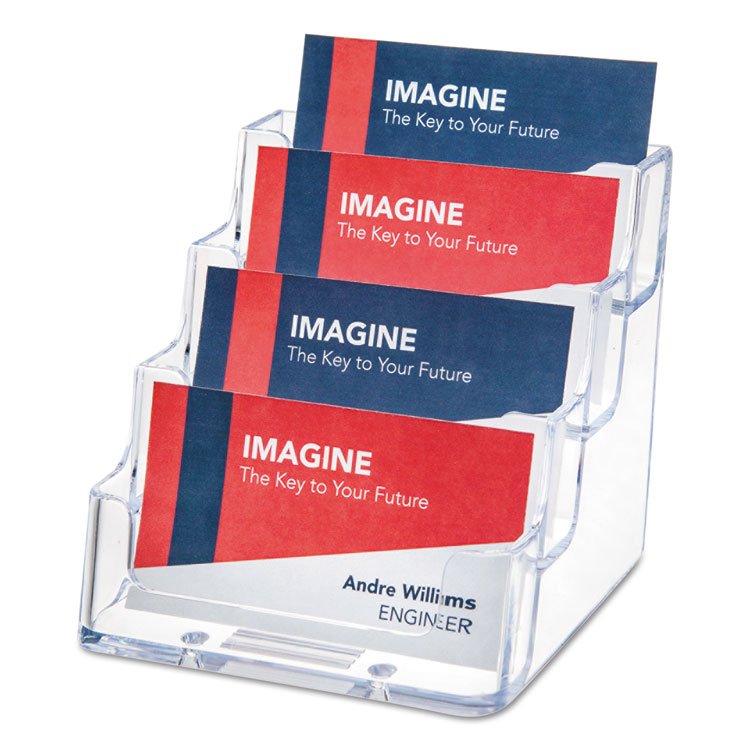 deflecto 4-Pocket Business Card Holder, Holds 200 Cards, 3.94 x 3.5 x 3.75, Plastic, Clear (DEF70841)
