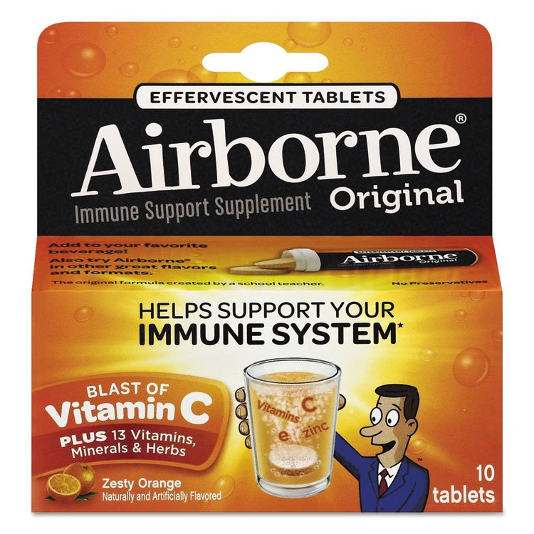 Airborne Immune Support Effervescent Tablet, Zesty Orange, 10/Box (ABN30004)