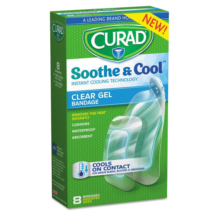 Curad Soothe and Cool Clear Gel Bandages, Assorted, Clear, 8/Box (MIICUR5236V1)