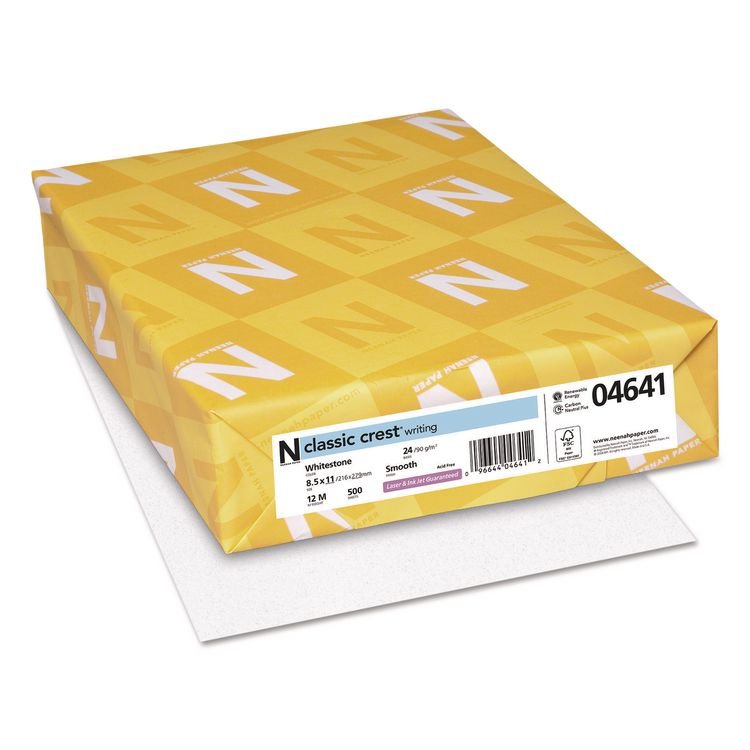 Neenah Paper CLASSIC CREST Stationery Writing Paper, 24 lb Bond Weight, 8.5 x 11, Whitestone, 500/Ream (NEE04641)