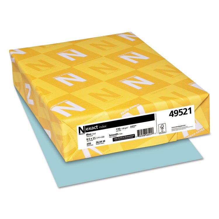 Neenah Paper Exact Index Card Stock, 110 lb Index Weight, 8.5 x 11, Blue, 250/Pack (WAU49521)