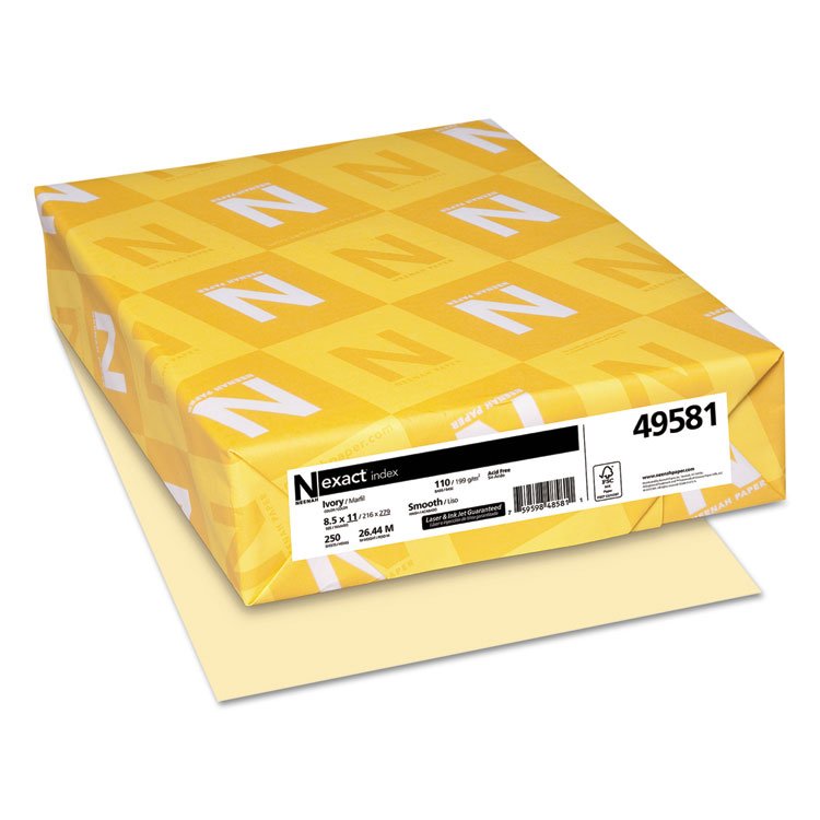 Neenah Paper Exact Index Card Stock, 110 lb Index Weight, 8.5 x 11, Ivory, 250/Pack (WAU49581)