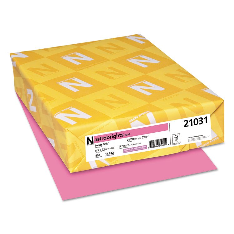 Astrobrights Color Paper, 24 lb Bond Weight, 8.5 x 11, Pulsar Pink, 500/Ream (WAU21031)