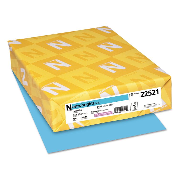 Astrobrights Color Paper, 24 lb Bond Weight, 8.5 x 11, Lunar Blue, 500 Sheets/Ream (WAU22521)