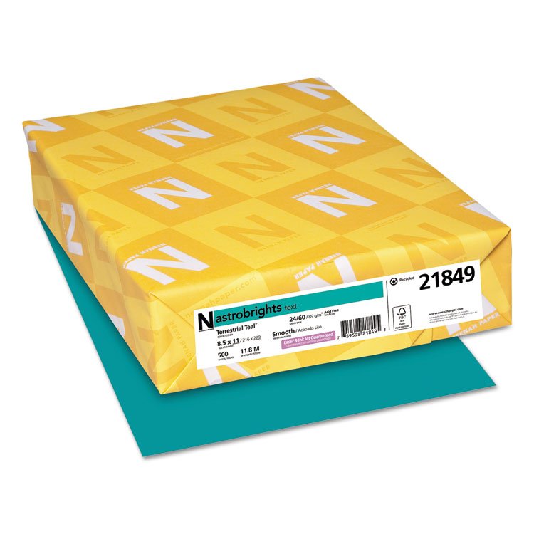 Astrobrights Color Paper, 24 lb Bond Weight, 8.5 x 11, Terrestrial Teal, 500 Sheets/Ream (WAU21849)