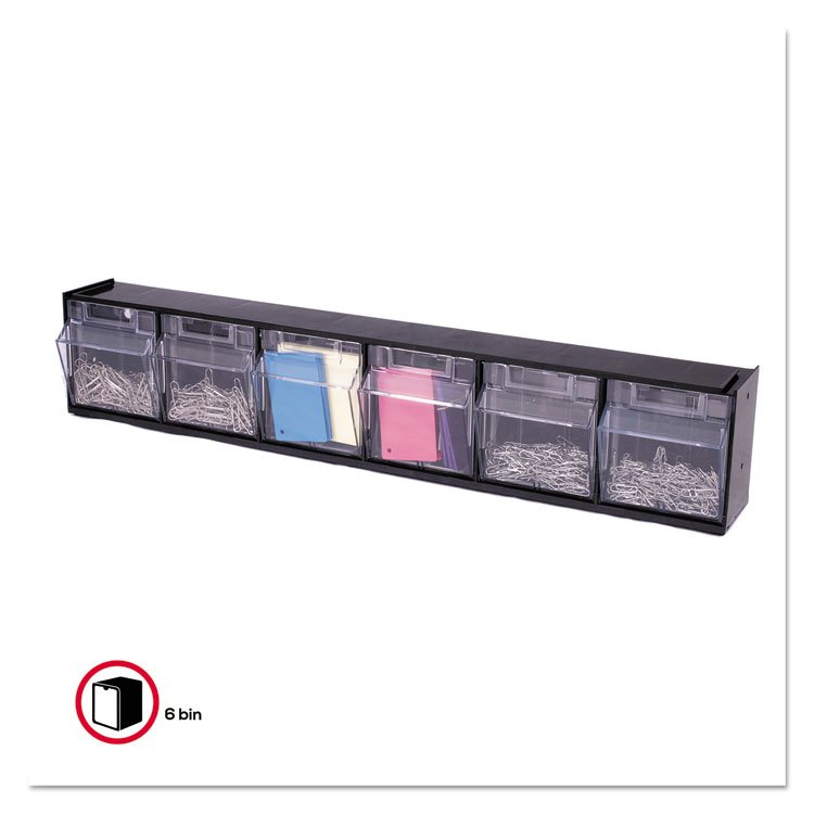 deflecto Tilt Bin Interlocking Multi-Bin Storage Organizer, 6 Sections, 23.63" x 3.63" x 4.5", Black/Clear (DEF20604OP)