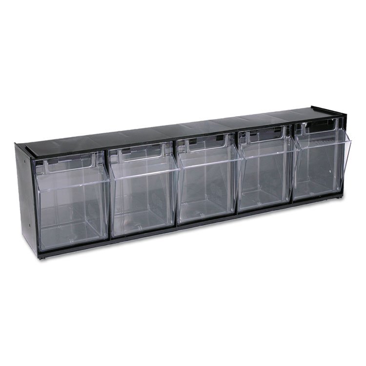 deflecto Tilt Bin Interlocking Multi-Bin Storage Organizer, 5 Sections, 23.63" x 5.25" x 6.5", Black/Clear (DEF20504OP)