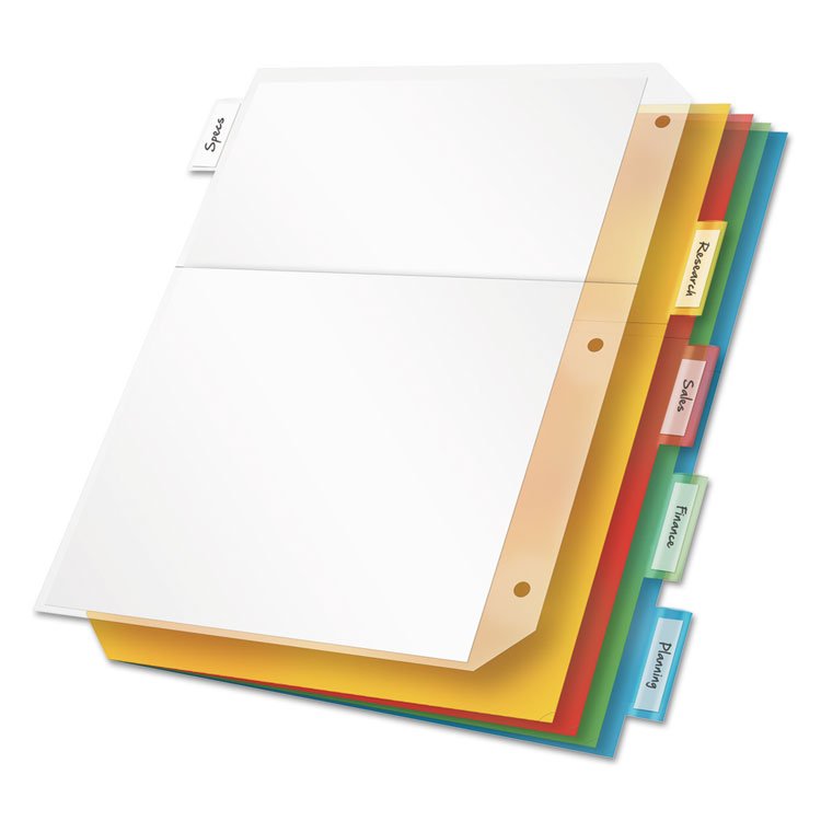 Cardinal Poly Ring Binder Pockets, 8.5 x 11, Letter, Assorted Colors, 5/Pack (CRD84009)
