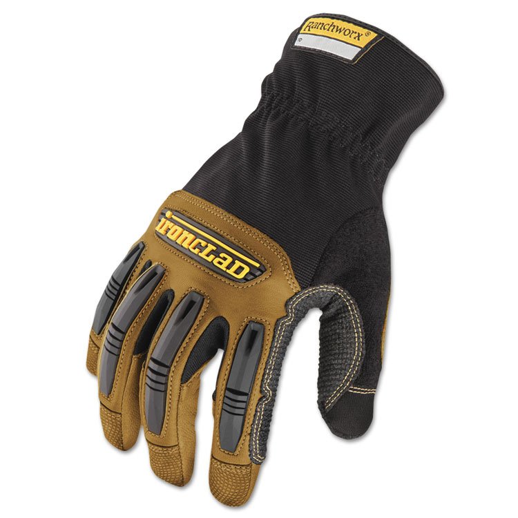 Ironclad Ranchworx Leather Gloves, EN388: 2123, 9.5" Long, Medium, Black/Tan, Pair (IRNRWG203M)