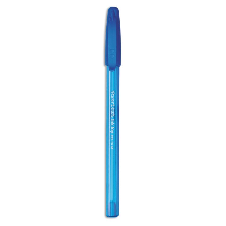Paper Mate InkJoy 100 Ballpoint Pen, Stick, Medium 1 mm, Blue Ink, Translucent Blue Barrel, Dozen (PAP1951256)