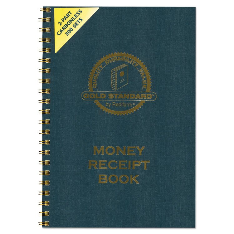 Rediform Gold Standard Money Receipt Book, Two-Part Carbonless, 7 x 2.75, 4 Forms/Sheet, 300 Forms Total (RED8L810)