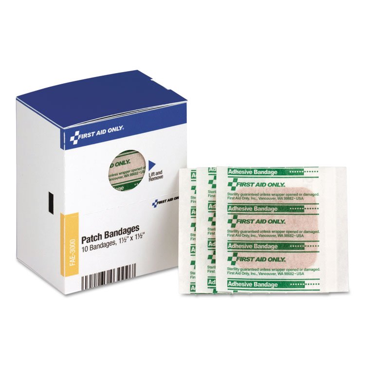 First Aid Only SmartCompliance Patch Bandages, 1.5 x 1.5, 10/Box (FAOFAE3000)