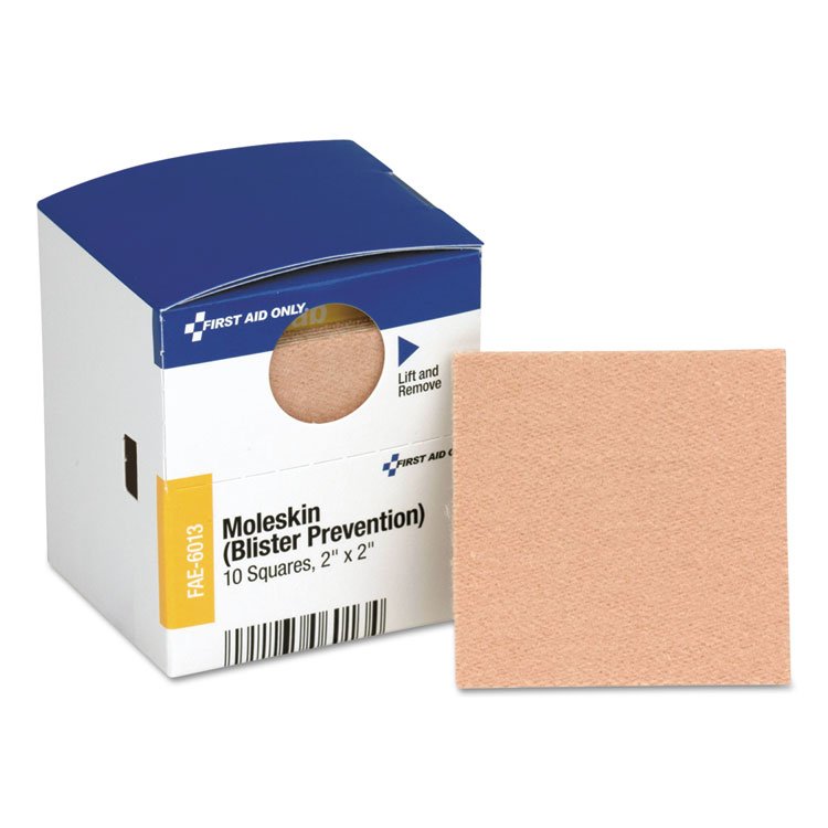 First Aid Only SmartCompliance Moleskin/Blister Protection, 2" Squares, 10/Box (FAOFAE6013)