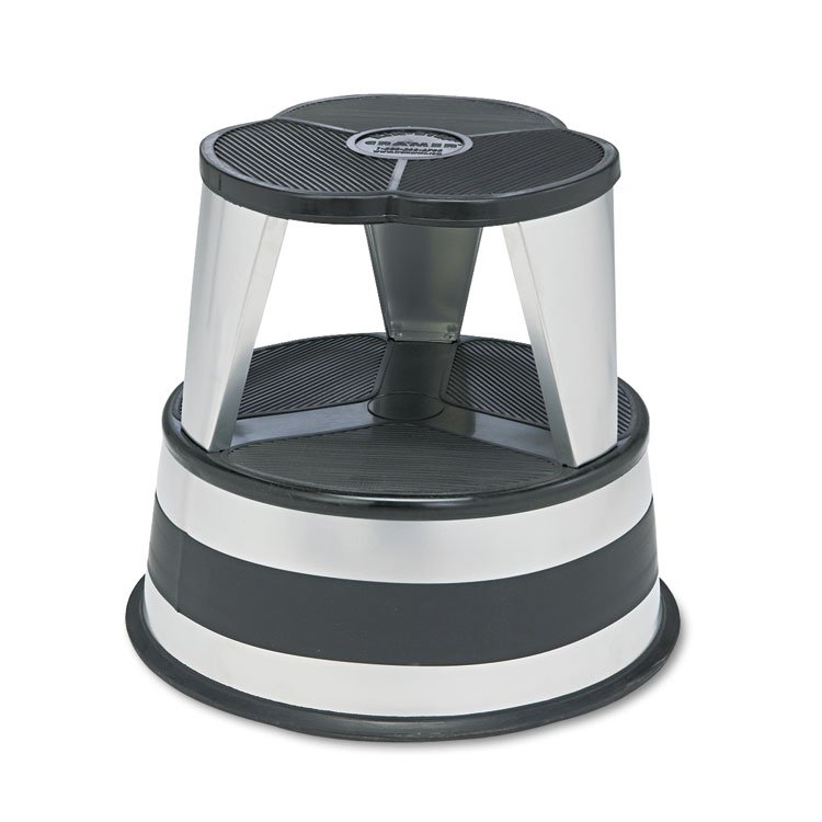 Cramer Kik-Step Steel Step Stool, 2-Step, 350 lb Capacity, 16" Diameter x 14.25"h, Silvertone (CRA100101)