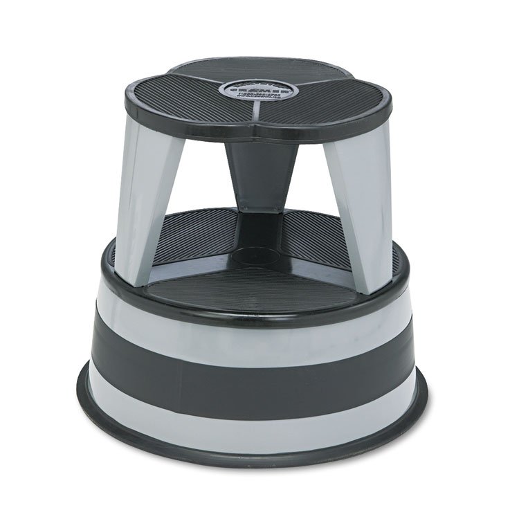 Cramer Kik-Step Steel Step Stool, 2-Step, 350 lb Capacity, 16" Diameter x 14.25"h, Slate (CRA100182)