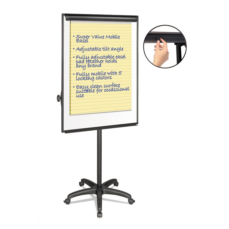 MasterVision Silver Easy Clean Dry Erase Mobile Presentation Easel, 27.5" x 39", White Surface, Black Aluminum/Steel Frame (BVCEA4800055)