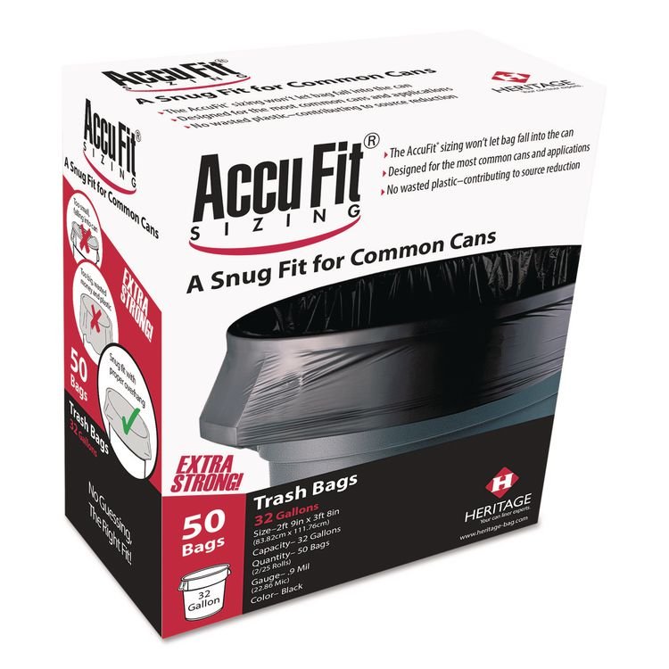 AccuFit Linear Low Density Can Liners with AccuFit Sizing, 44 gal, 0.9 mil, 37" x 50", Black, 50/Box (HERH7450TKRC1)