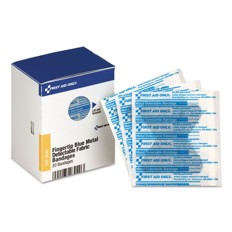 First Aid Only SmartCompliance Blue Metal Detectable Bandages,Fingertip, 1.75 x 2, 20 Box (FAOFAE3040)
