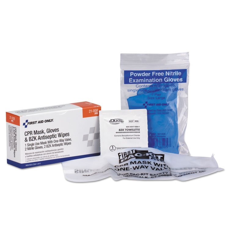 First Aid Only CPR Mask with Gloves and Wipes, 2 Gloves, 2 Wipes (FAO21008)