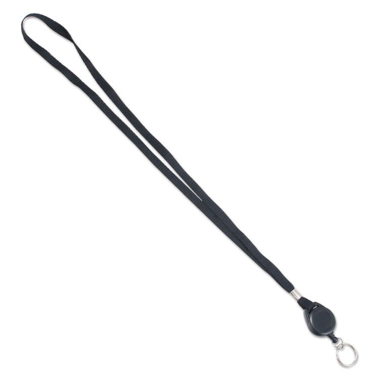 Advantus Lanyards with Retractable ID Reels, Metal Split Ring Fastener, 34" Long, Black, 12/Pack (AVT75547)