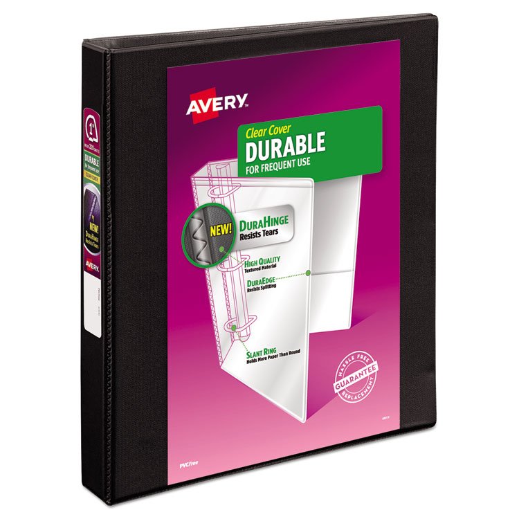 Avery Durable View Binder with DuraHinge and Slant Rings, 3 Rings, 1" Capacity, 11 x 8.5, Black (AVE17011)