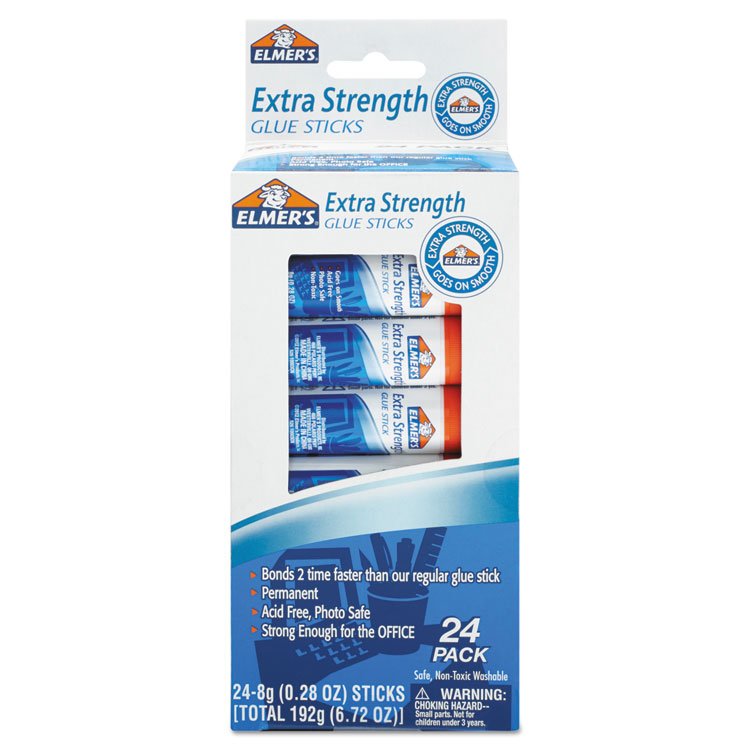 Elmer's Extra-Strength Office Glue Stick, 0.28 oz, Dries Clear, 24/Pack (EPIE554)