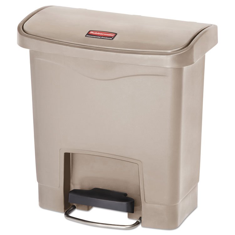 Rubbermaid Commercial Streamline Resin Step-On Container, End Step Style, 4 gal, Resin, Beige (RCP1883455)