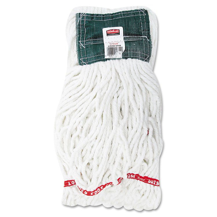 Rubbermaid Commercial Web Foot Shrinkless Looped-End Wet Mop Head with 5" Headband, Cotton/Synthetic, Medium, White, 6/Carton (RCPA25206WHICT)