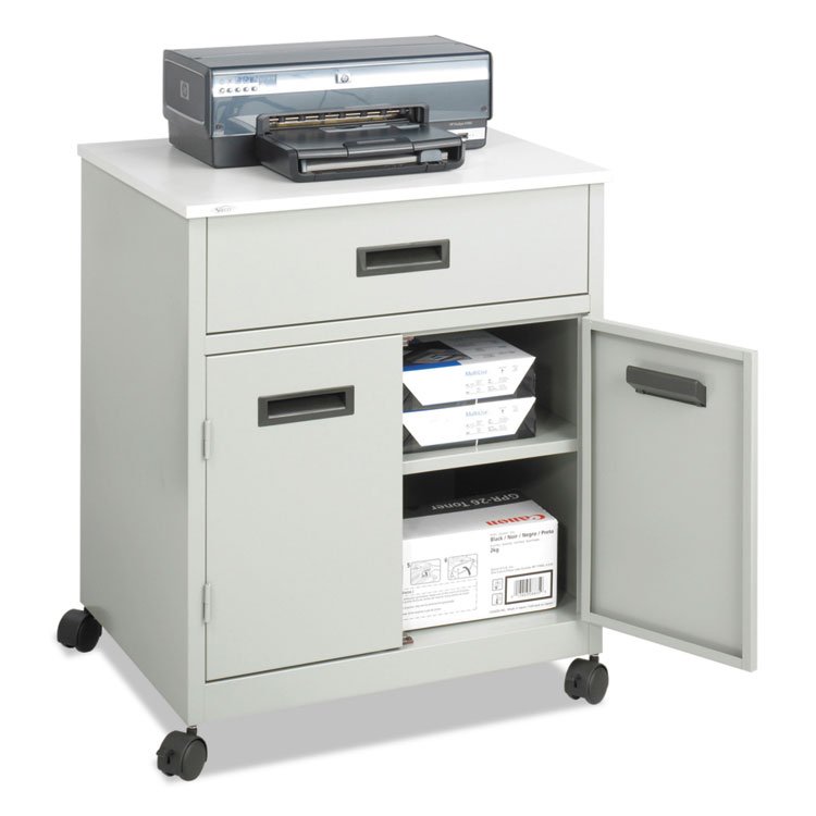 Safco Steel Machine Stand with Pullout Drawer, Engineered Wood, 3 Shelves, 1 Drawer, 25" x 20" x 29.75", Gray (SAF1870GR)