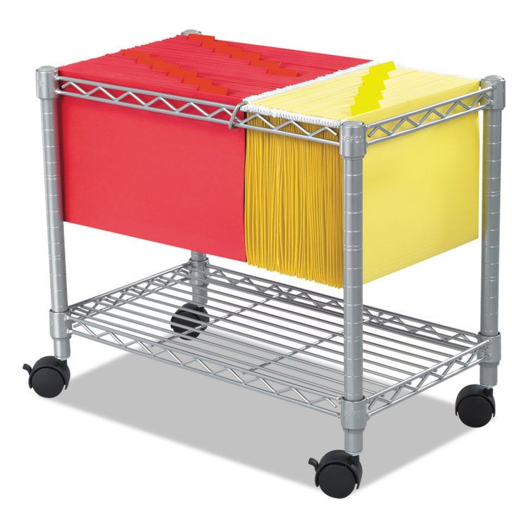 Safco Wire Mobile File, Metal, 1 Shelf, 2 Bins, 14" x 24" x 20.5", Metallic Gray (SAF5201GR)