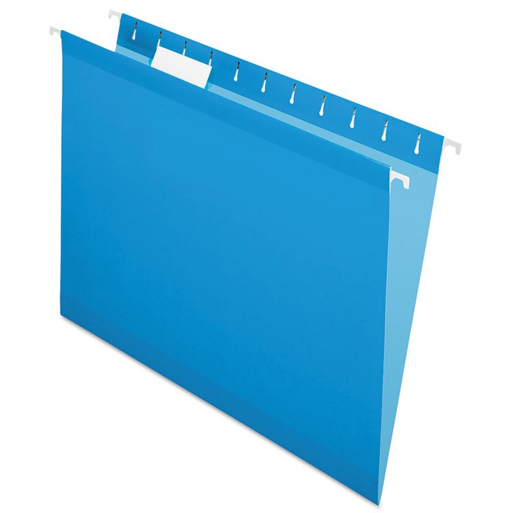 Pendaflex Colored Reinforced Hanging Folders, Letter Size, 1/5-Cut Tabs, Blue, 25/Box (PFX415215BLU)