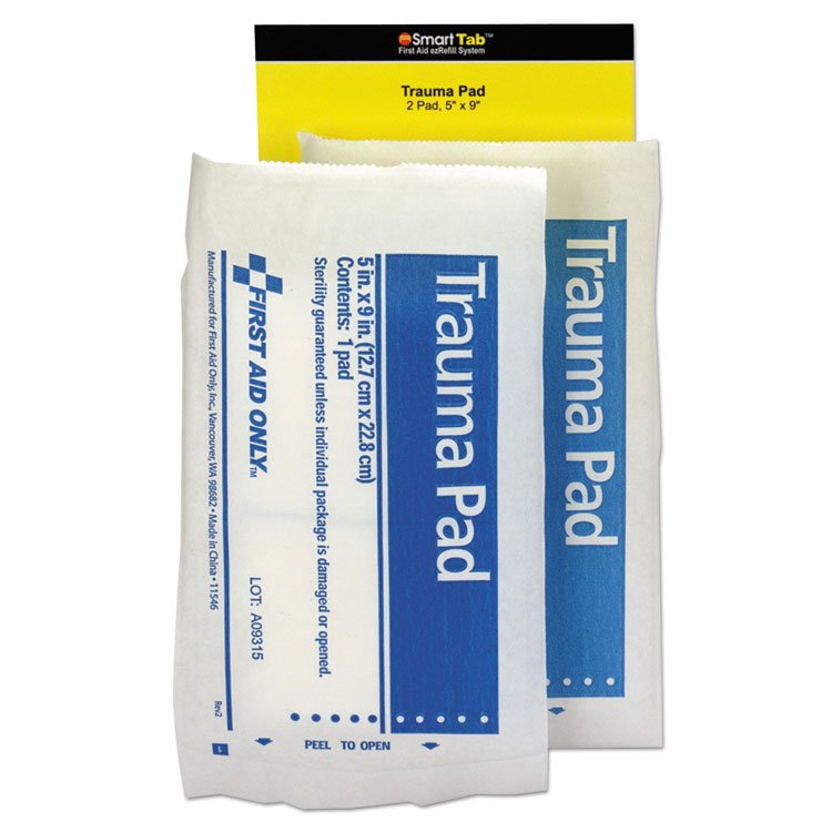 First Aid Only SmartCompliance Refill Trauma Pad, 5 x 9, White, 2/Bag (FAOFAE6024)