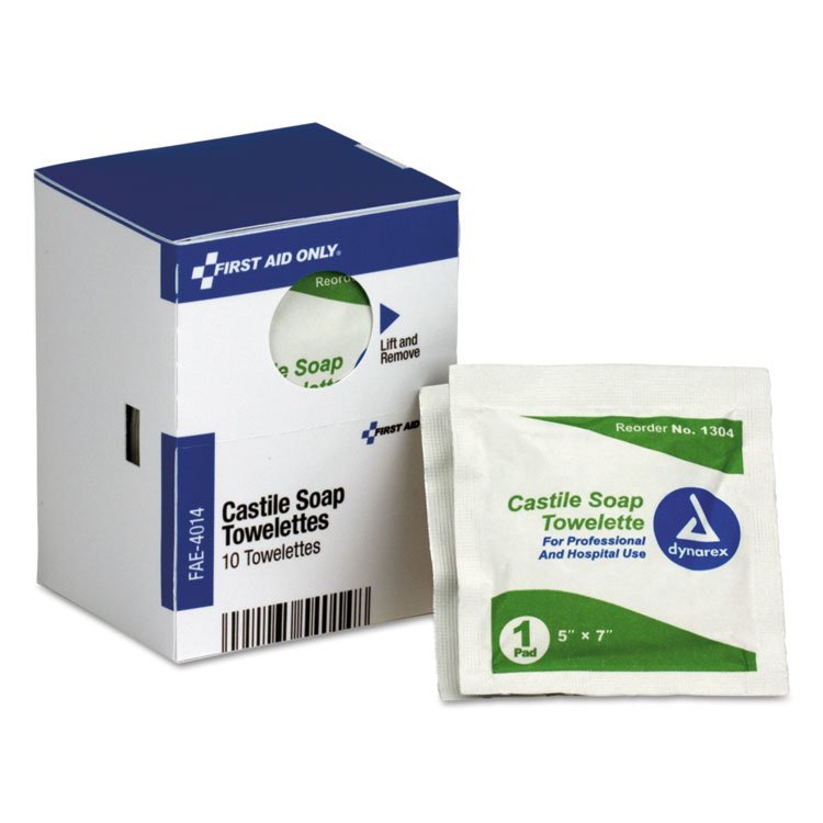First Aid Only Refill for SmartCompliance General Business Cabinet, Castile Soap Wipes, 5 x 7, 10/Box (FAOFAE4014)