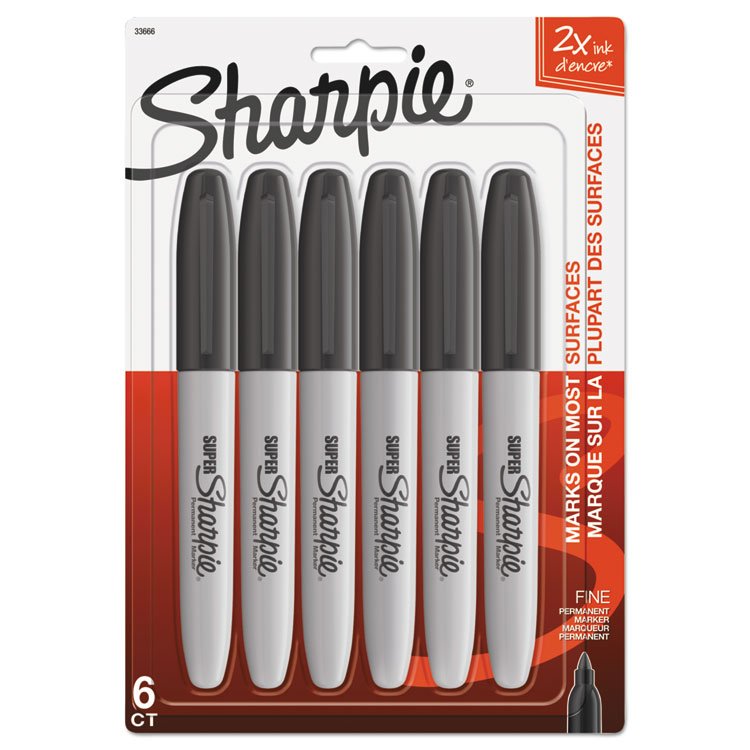Sharpie Super Permanent Marker, Fine Bullet Tip, Black, 6/Pack (SAN33666PP)
