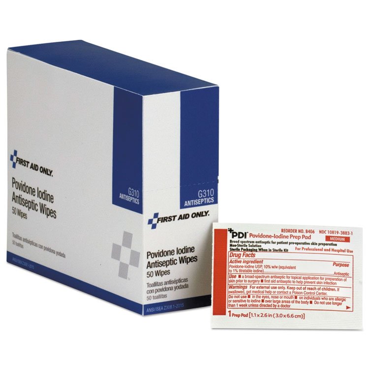 First Aid Only Refill for SmartCompliance General Business Cabinet, PVP Iodine, 50/Box (FAOG310)