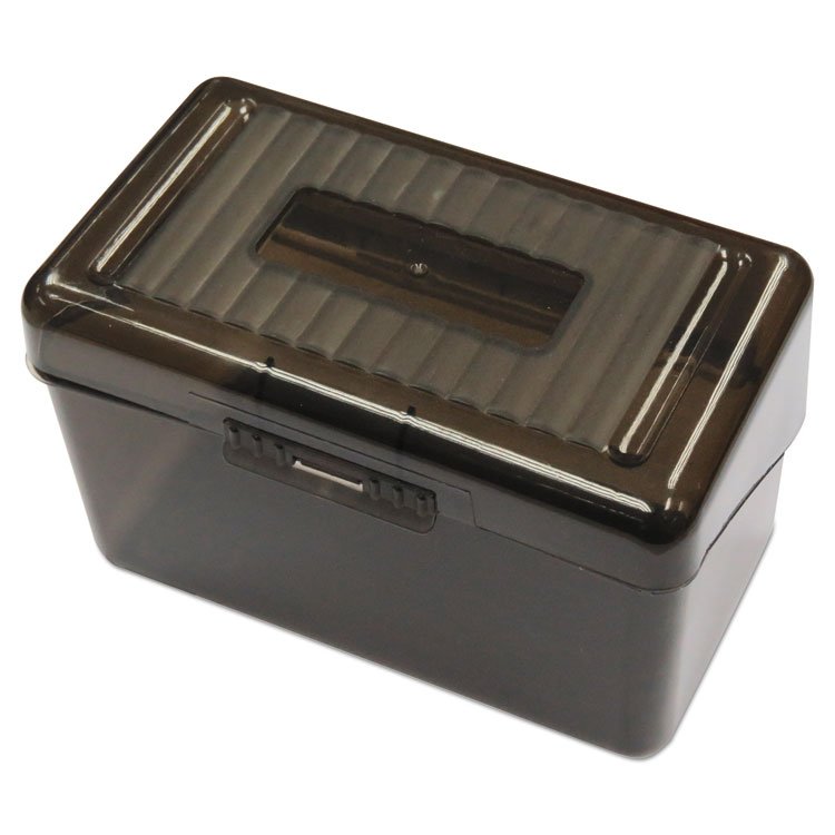 Universal Plastic Index Card Boxes, Holds 300 3 x 5 Cards, 5.63 x 3.25 x 3.54, Translucent Black (UNV47286)