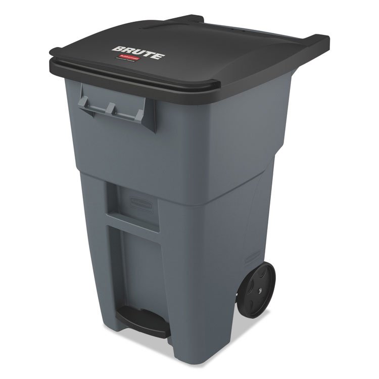 Rubbermaid Commercial Brute Step-On Rollouts, 50 gal, Metal/Plastic, Gray (RCP1971956)
