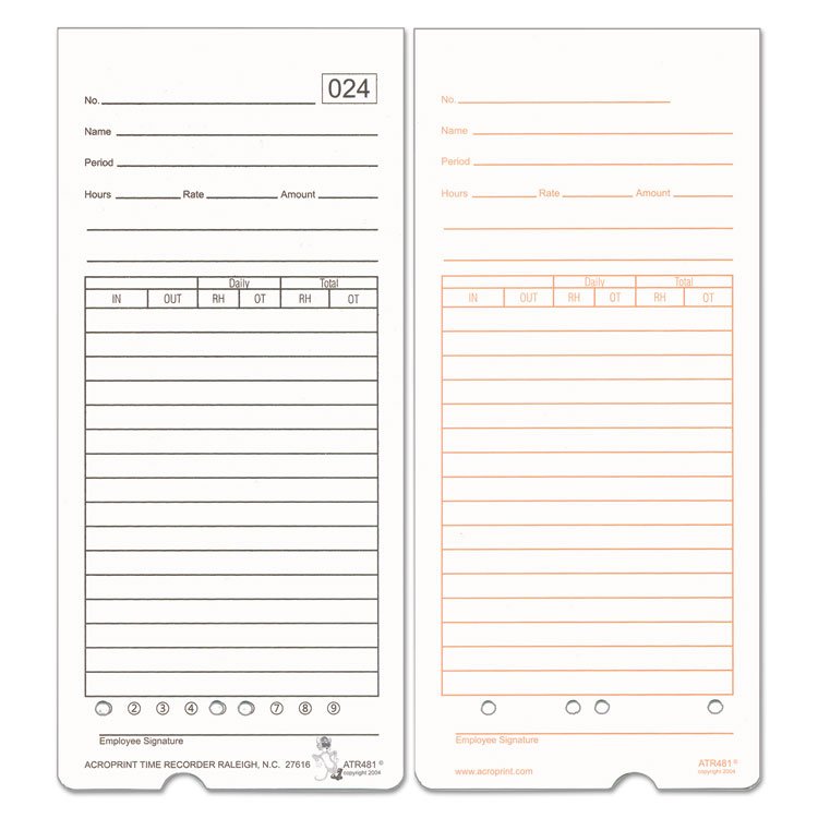 Acroprint Time Clock Cards for Acroprint ATR480, Two Sides, 7.5 x 3.35, 50/Pack (ACP099115000)
