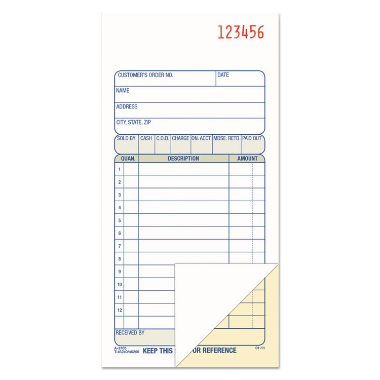 Adams Multipart Sales Order Pad, 12 Lines, Two-Part Carbonless, 3.34 x 6.69, 50 Forms Total (ABFDC3705)