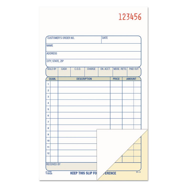 Adams Multipart Sales Order Pad, 12 Lines, Two-Part Carbonless, 4.19 x 6.69, 50 Forms Total (ABFDC4705)