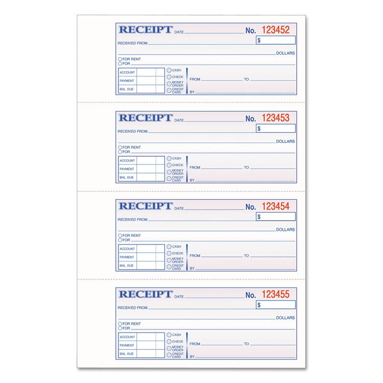 Adams Multipart Money/Rent Receipt Book, Casebound (Hard Cover), Three-Part Carbonless, 7 x 2.75, 4 Forms/Sheet, 200 Forms Total (ABFTCH1185)