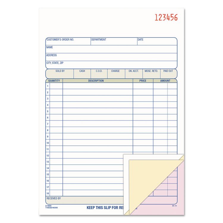 Adams Multipart Sales Order Pad, 18 Lines, Two-Part Carbonless, 5.56 x 7.94, 50 Forms Total (ABFDC5805)