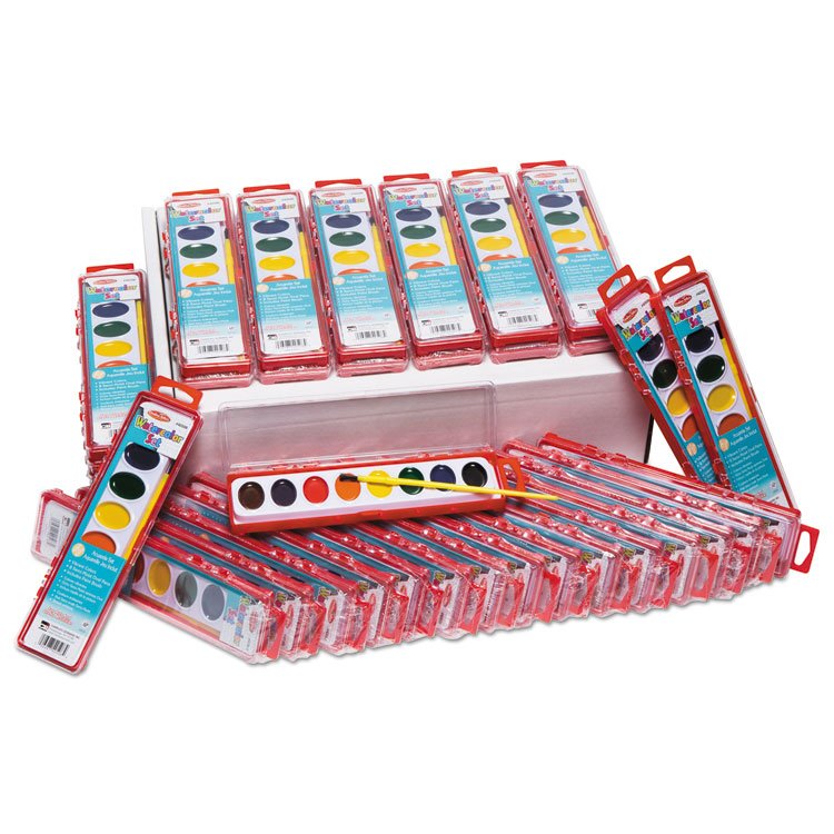 Creative Arts Charles Leonard Watercolor Paint Pan Kit Class Pack, 8 Assorted Colors, 1 oz Palette Tray, 36 Kits/Box (LEO40536)