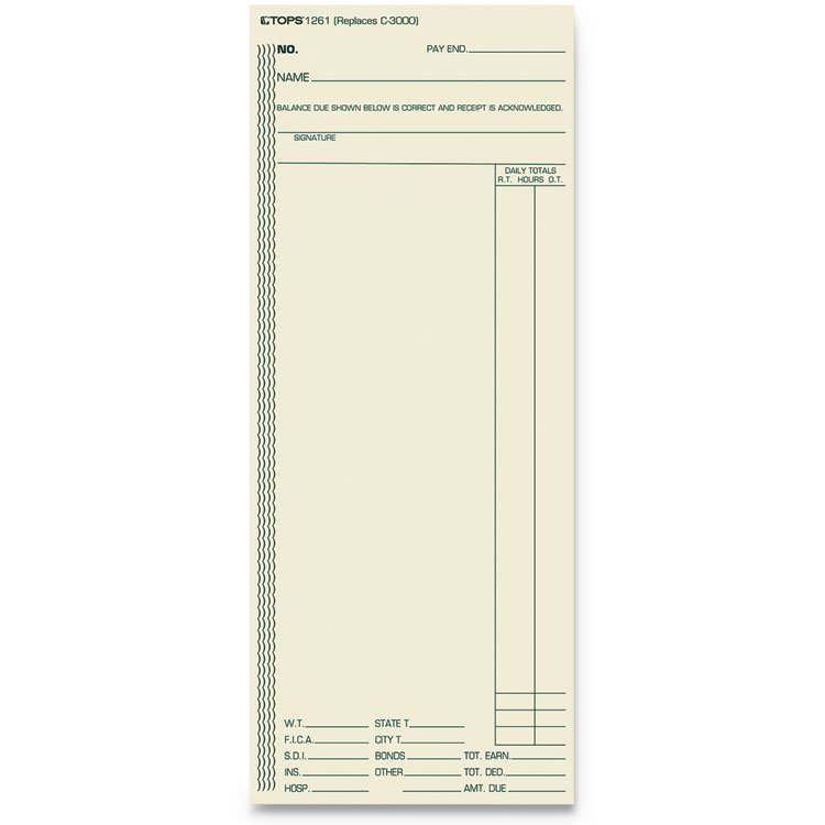 TOPS Time Clock Cards, Replacement for ATR206/C3000/M-154, One Side, 3.38 x 8.25, 500/Box (TOP1261)