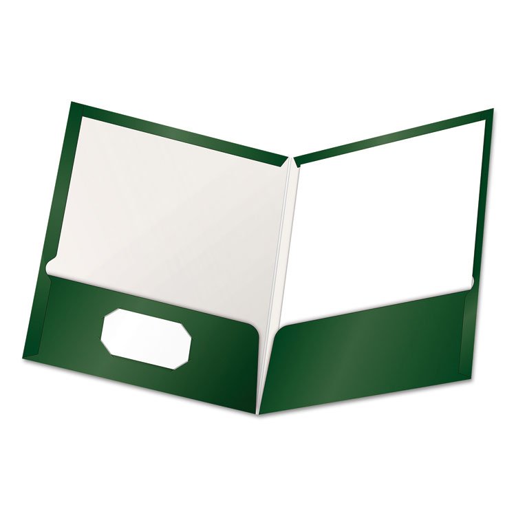 Oxford High Gloss Laminated Paperboard Folder, 100-Sheet Capacity, 11 x 8.5, Green, 25/Box (OXF51717)