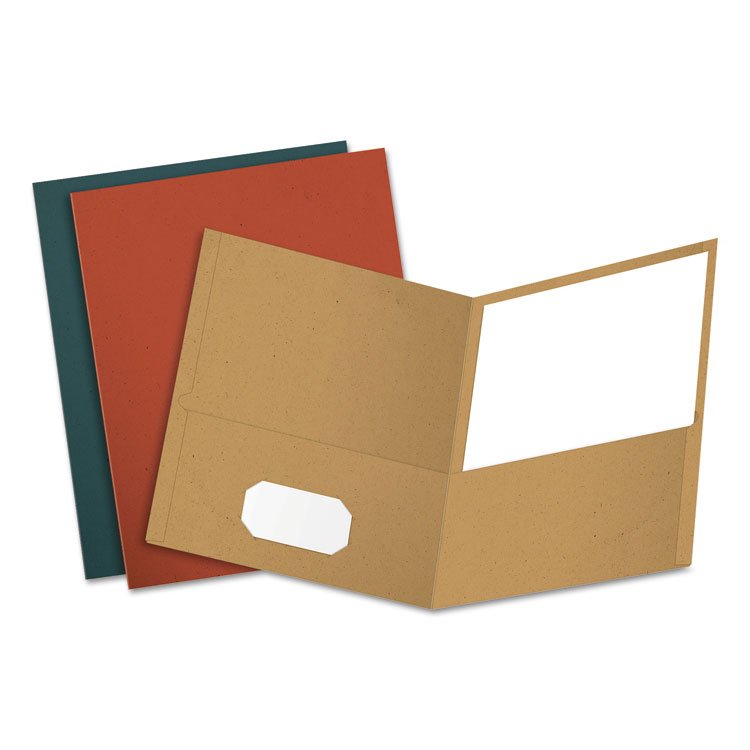 Oxford Earthwise by Oxford Recycled Paper Twin-Pocket Portfolio, 100-Sheet Capacity, 11 x 8.5, Assorted Colors, 25/Box (OXF78513)